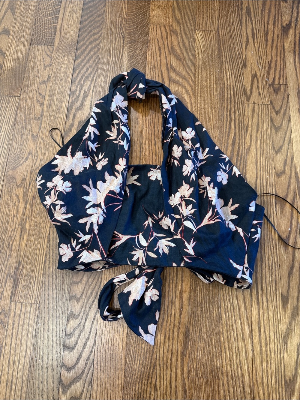 Reiss Navy Top with Pink and Cream Floral Accents Size XS